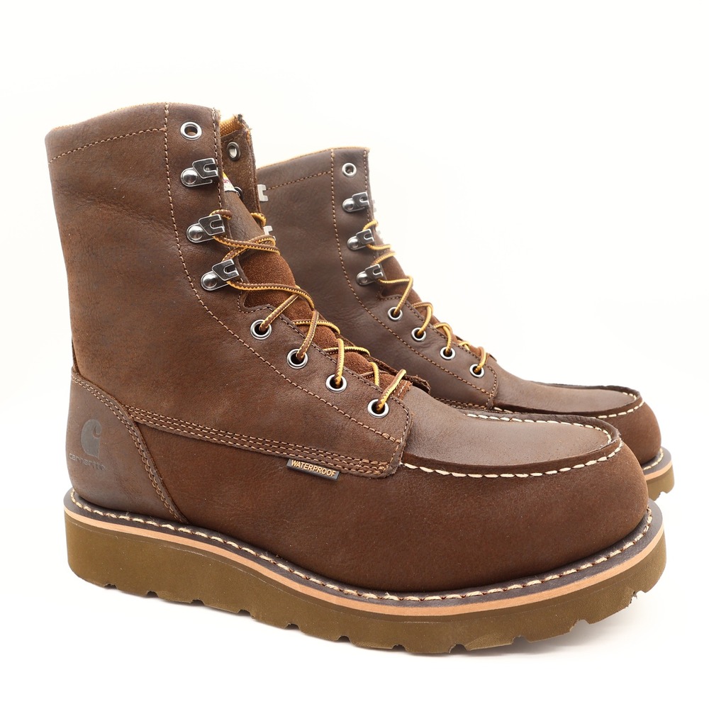 Carhartt Mens Modern Waterproof 8 Inch Wedge Work Boots Brown Leather 10.5 M NIB - Picture 2 of 16